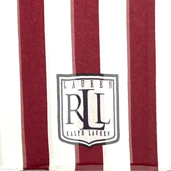 Vintage Ralph Lauren 100% Silk Long Scarf Red White Stripe Semi Sheer - Picture 2 of 7